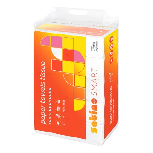 Servetele V Satino Smart, albe,  2 straturi, 24 x 22 cm, 268 portii/pachet, 15 pachete/bax