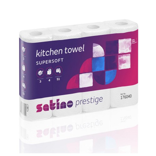 Prosop bucatarie Satino Prestige, 3 straturi, 4 role/pachet