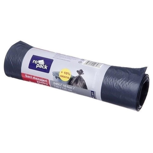 Saci menajeri LDPE negri, 240 litri, 28 microni, 10 bucati/rola
