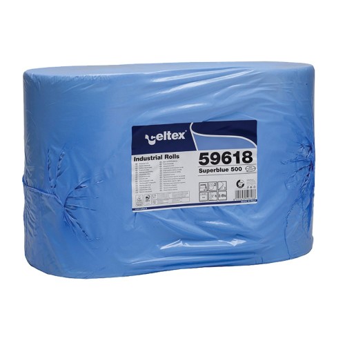Rola lavete industriale,Celtex 59618, 3 straturi, hartie albastra, 500 portii/rola, 2 role/set