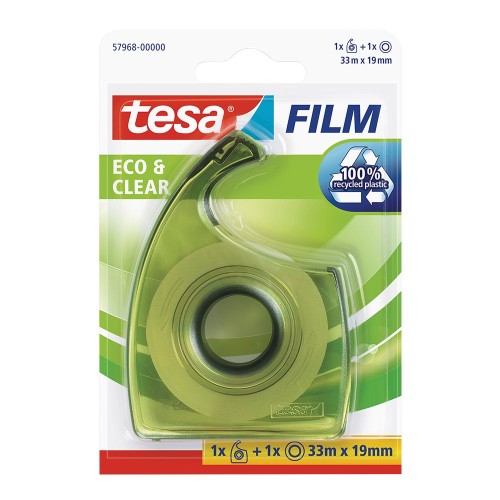 Banda adeziva Tesa Ecologo transparenta, 19 mm x 33 m, cu dispenser EasyCut