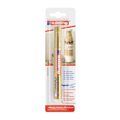 Marker Edding 750 cu vopsea, corp metalic, varf 2-4 mm, auriu, blister