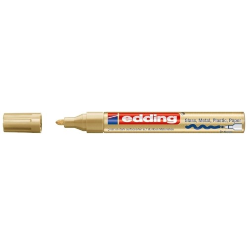 Marker permanent Edding 750, cu vopsea, corp metalic, varf rotund, 2-2-4 mm, auriu