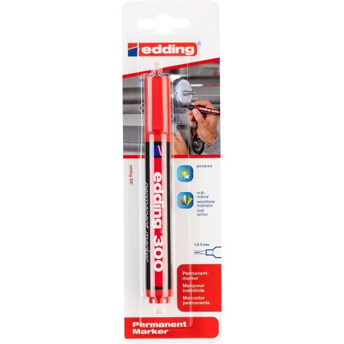 Marker Edding 300, permanent, varf rotund, 1.5-3 mm, rosu, in blister