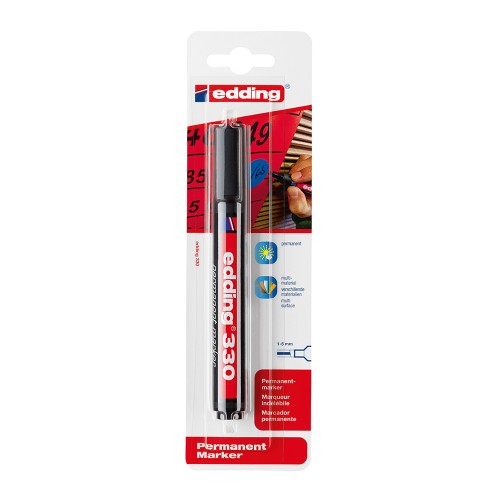 Marker permanent Edding 330, varf retezat 1-5 mm, negru, blister
