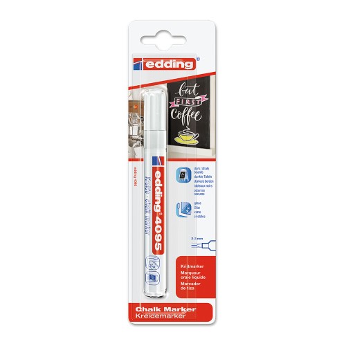 Marker Edding 4095 cu creta lichida, varf 2-3 mm, alb, blister