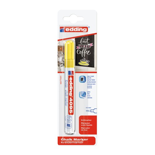 Marker Edding 4095 cu creta lichida, varf 2-3 mm, galben, blister