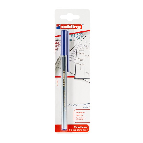 Fineliner Edding 55, corp rotund, varf 0.3 mm, albastru, blister