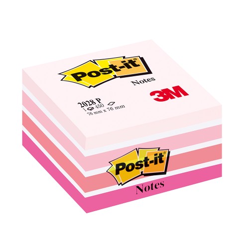 Cub notite adezive Post-it®, Aquarelle roz, 76 x76 mm, 450 file/bucata, 100% PEFC
