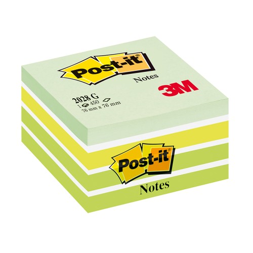 Cub notite adezive Post-it®, Aquarelle verde, 76 x 76 mm, 450 file/bucata, 100% PEFC