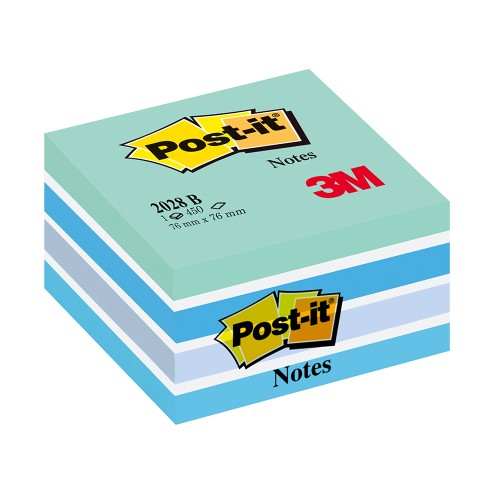 Cub notite adezive Post-it®, Aquarelle albastru, 76 x 76 mm, 450 file/bucata, 100% PEFC