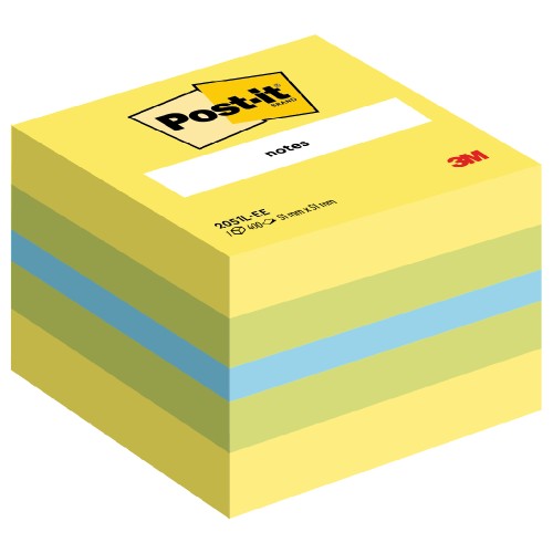 Minicub notite adezive, Post-it, galben/verde, 51 x 51 mm, 400 file, 100% PEFC