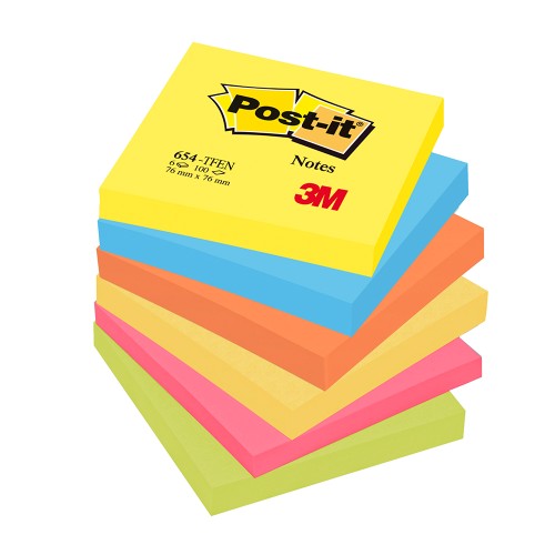 Notite adezive, Post-it, 76 x 76 mm, multicolor, neon, 100 file, 6 bucati/set, 100% PEFC
