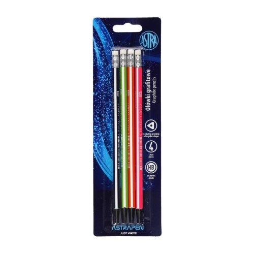 Creion grafit HB Zenith, triunghiulare, cu radiera, 4 bucati/blister