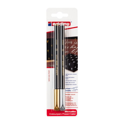 Marker Edding 1200 tip carioca, varf 1-3 mm auriu/argintiu blister