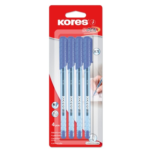 Pix Kores K1-M, varf mediu, albastru, 4 bucati/blister