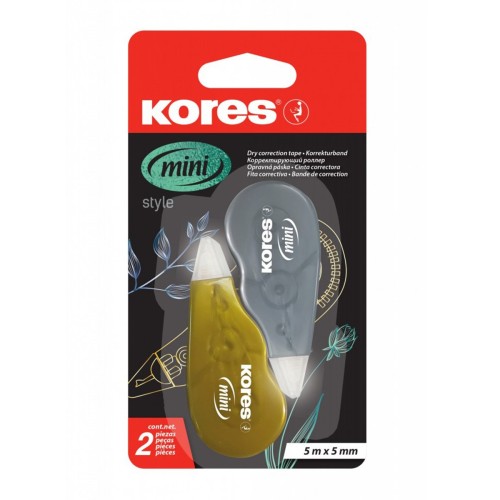 Banda corectare Kores mini, 5 m x  5mm, argintiu si auriu, 2 bucati/blister