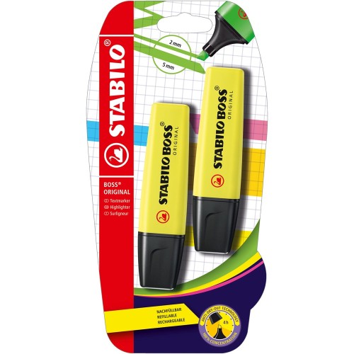 Textmarker Stabilo Boss Original, 2 bucati/blister, galben