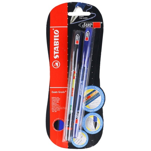Pix fara mecanism Stabilo Exam Grade, G, 0.4 mm, 2 culori/blister, albastru, negru