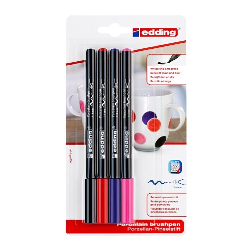 Marker Edding 4200, varf tip pensula, 4 culori asortate, blister