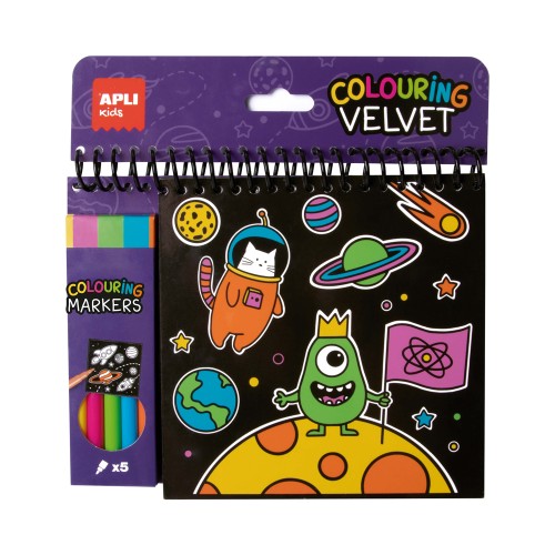 Carte de colorat cu contur catifelat Apli, 5 markere