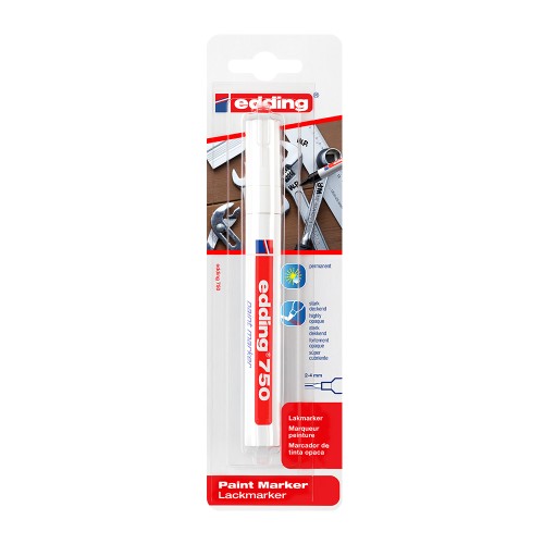 Marker Edding 750, cu vopsea, corp metalic, varf 2-4 mm, alb, blister