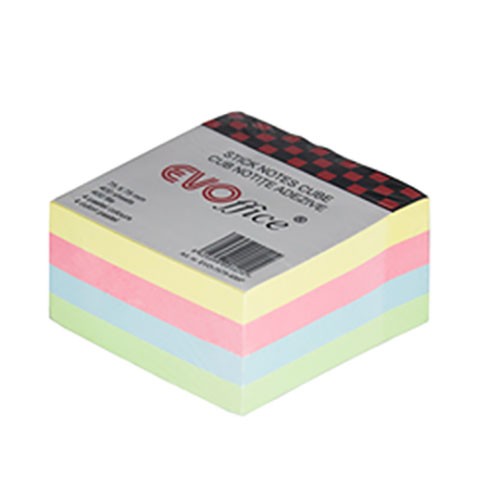 Cub notite adezive EVOffice, 75 x 75 mm, 400 file, 4 culori