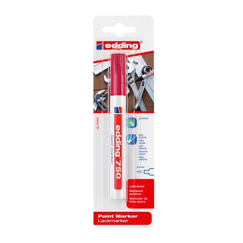 Marker Edding 750, cu vopsea, corp metalic, varf 2-4 mm, rosu, blister