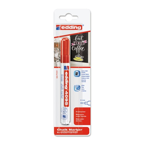 Marker Edding 4095 cu creta lichida, varf 2-3 mm, rosu, blister
