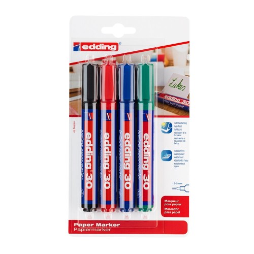 Marker permanent Edding 30, varf 1.5-3 mm, 4 culori/blister
