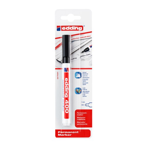 Marker permanent Edding 400, varf rotund 1 mm, negru, blister