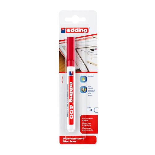 Marker permanent Edding 400, varf rotund 1 mm, rosu, blister