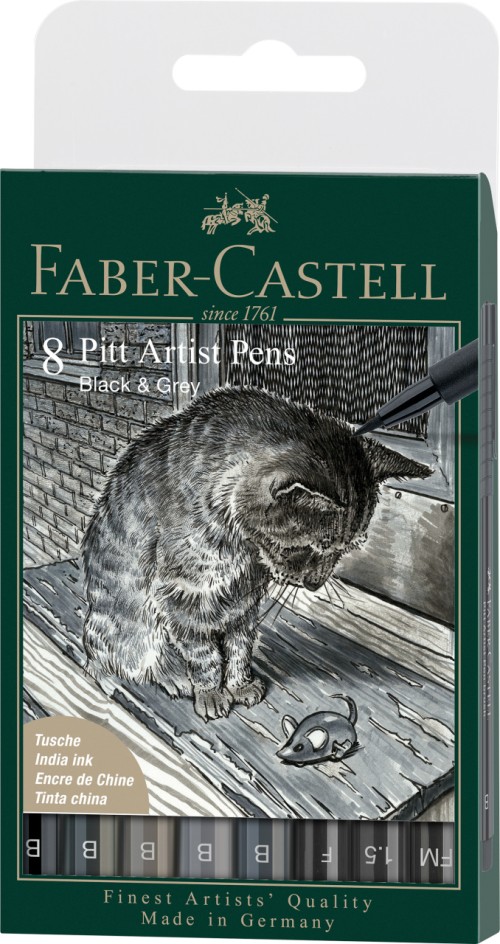 PITT ARTIST PEN SET 8 BUC NEGRU & GRI FABER-CASTELL