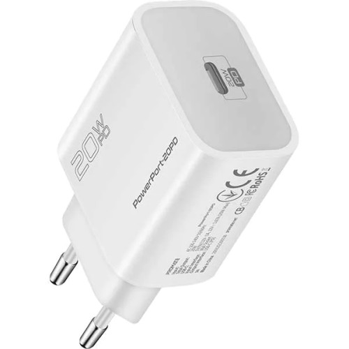 Incarcator retea PROMATE PowerPort-20PD, 1xType C, 20W, Power Delivery (PD), alb