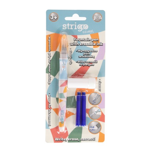 Stilou Strigo cerneala cu stergere + 2 rezerve + dispozitiv curatare, in blister, Retro