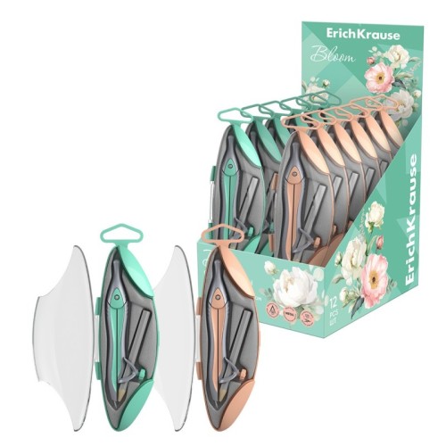 Compas ErichKrause metalic pastel, cu creion in etui