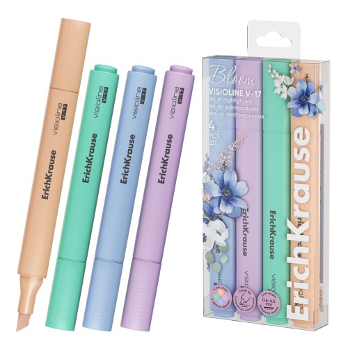Textmarker ErichKrause 4 buc/set visioline V-17 pastel bloom