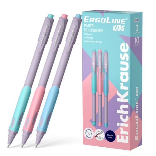 Pix ErichKrause 0,5 mm, albastru, cu mecanism si grip, ergoline kids pastel