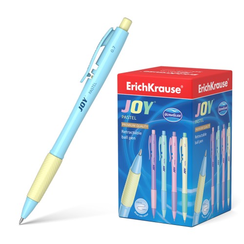 Pix ErichKrause 0,7 mm, albastru, cu mecanism si grip, joy pastel