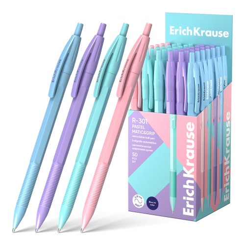 Pix ErichKrause 0,7 mm, R-301 albastru, cu mecanism si grip, pastel matic