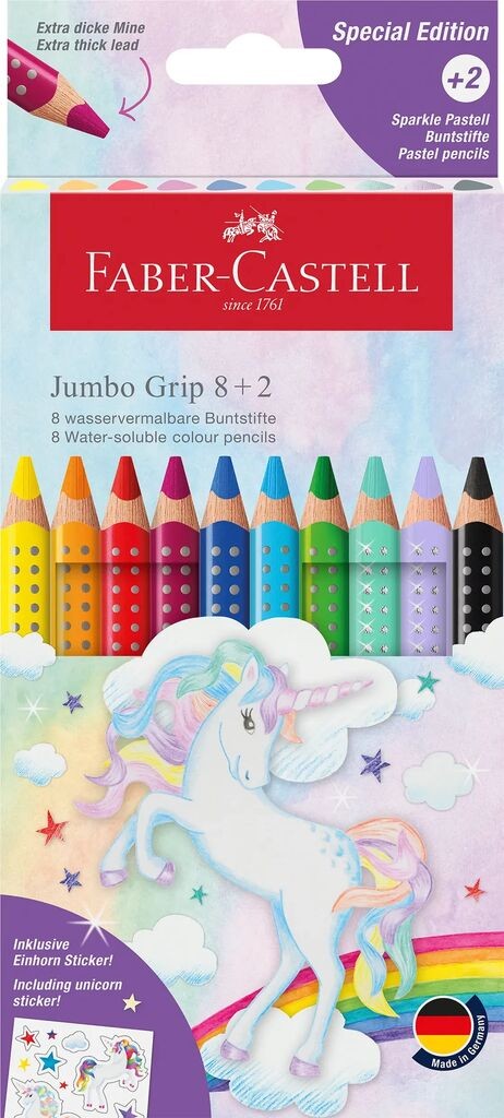 CREIOANE COLORATE 8+2 CULORI JUMBO GRIP UNICORNI FABER-CASTELL