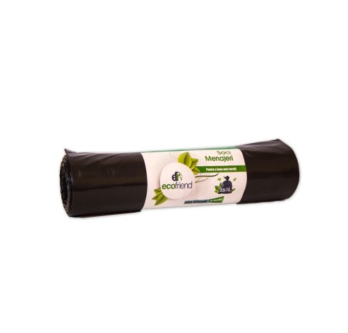 Saci menaj LDPE Ecofriend, negri, 35 microni, 80x120 cm, 160L, 10 bucati/rola
