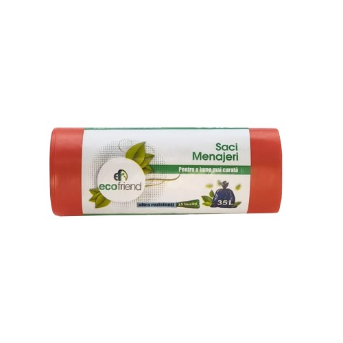 Saci menaj LDPE Ecofriend rosii, 30 microni, 70x110 cm, 120 litri, 10 bucati/rola