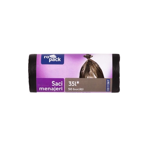 Saci menaj HDPE, negru, 49x59cm, 7 microni, 35 litri, 50  bucati/rola