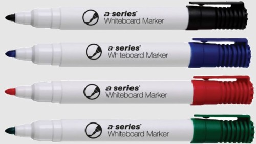 Marker pentru tabla A-series,  corp plastic, varf 2 mm, 4 culori/set