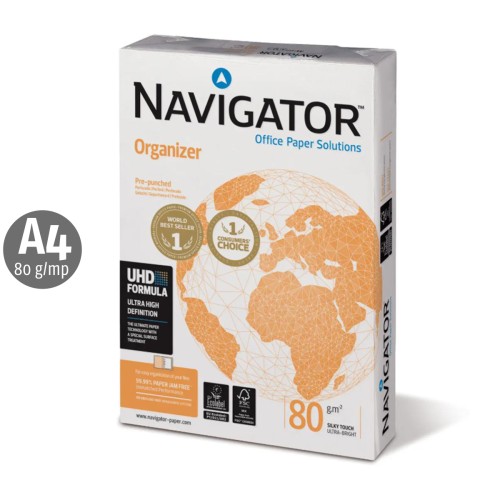 Hartie copiator 4 perforatii Navigator Organizer, A4, 80 g, 500 coli/top, 5 topuri/cutie
