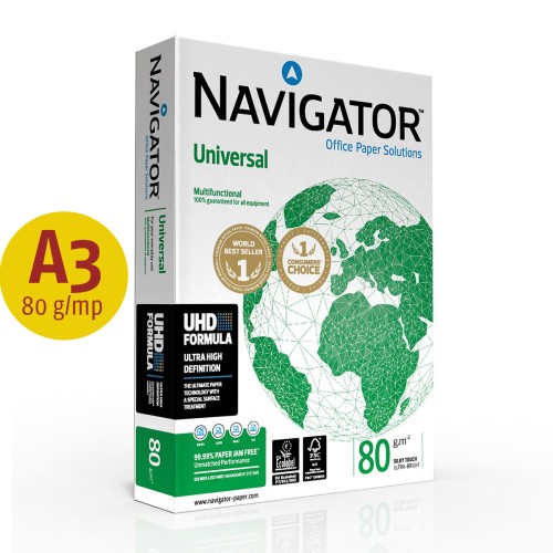 Hartie copiator Navigator Universal, A3, 80 g, 500 coli/top, 5 topuri/cutie