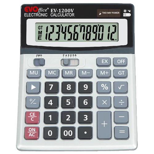 Calculator EVOffice, 12 digiti, front metalic, 1200V