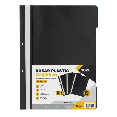 Dosar plastic Nova cu sina si 2 perforatii, negru