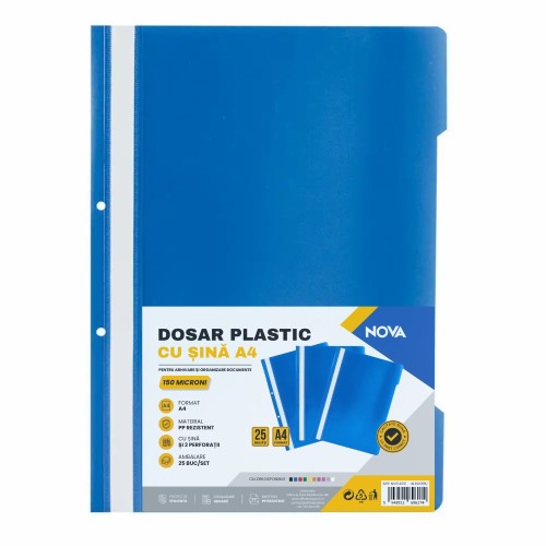 Dosar plastic Nova cu sina si 2 perforatii, albastru